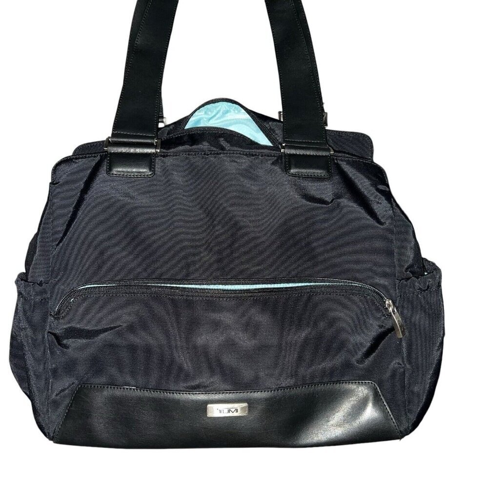 Tumi Black Shoulder Diaper Bag Nylon Pockets Large Full Zip Double Handles Women